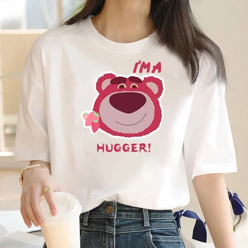

Kawaii Cartoon T-shirt Strawberry Bear Top for Women Summer Casual Anime Y2k Clothing Harajuku Fashion Lovely Cotton T-shirt