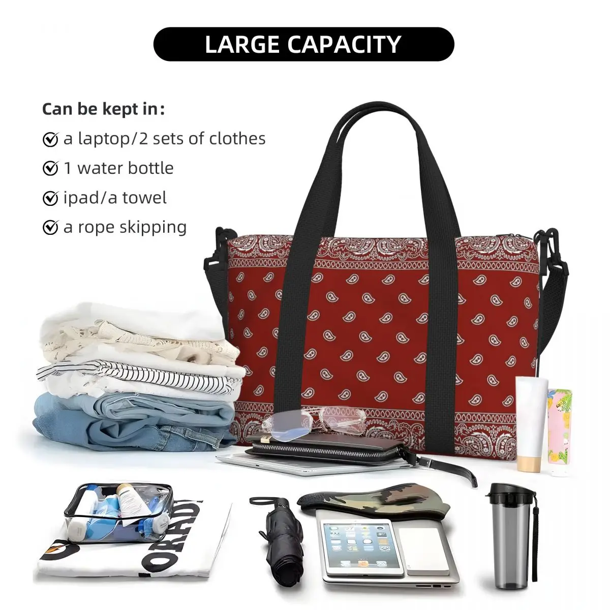 

Красочная пляжная дорожная сумка с черным узором пейсли, большая вместительная сумка-тоут для спортзала, спортивная женская дорожная сумка для покупок