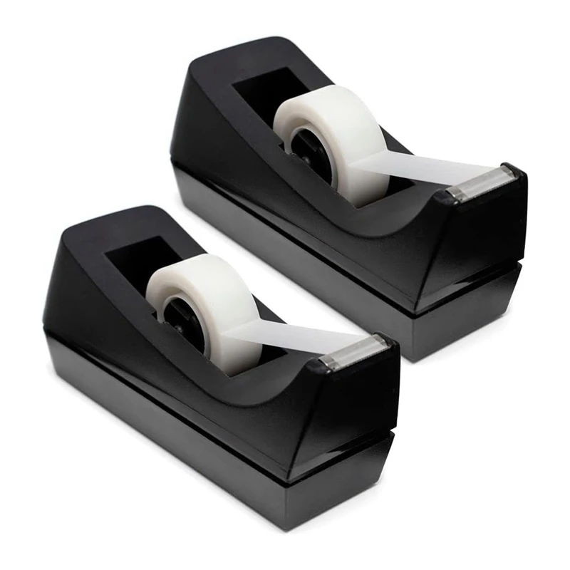 Desktop Tape Dispenser - Non-Skid Base - Weighted Tape Roll Dispenser - Perfect For Office Home School 2 Pack Easy Install