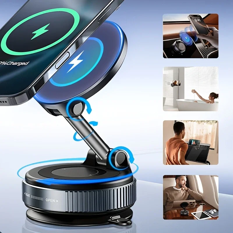 

15W Wireless Charging Magnetic Car Phone Holder 360 Degree Rotation Foldable Rotatable Navigation Stand Bracket For Smartphones