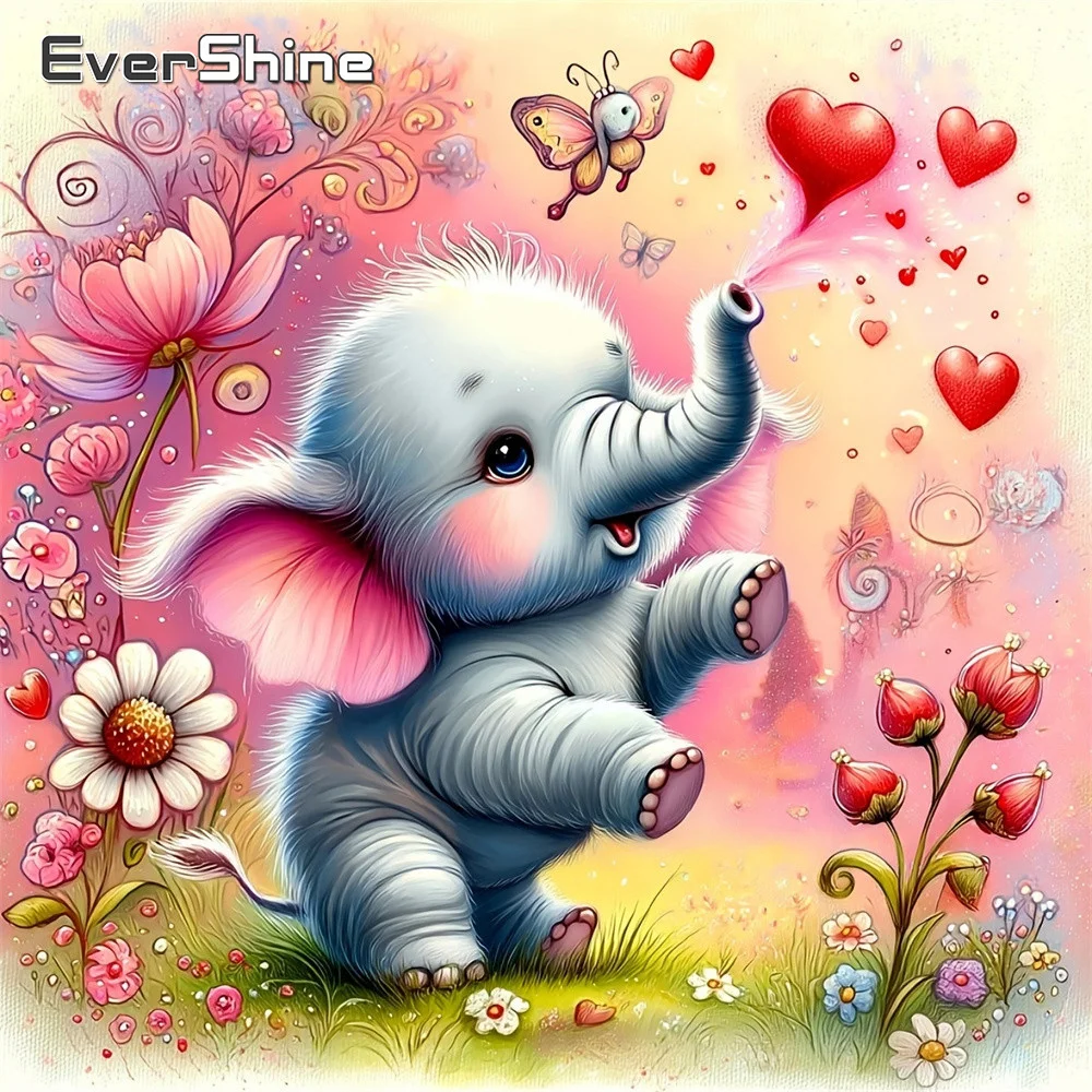 EverShine Tier-Diamantmalerei Elefant Strass-Bild Stickerei Liebesherz Vollquadrat-Mosaik Handarbeit Hobby