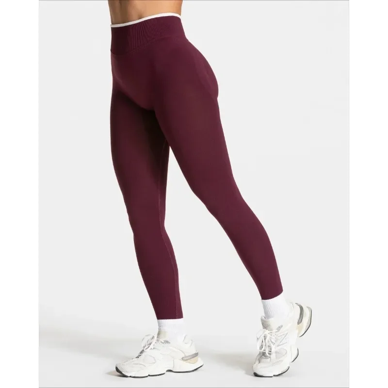 Women's Seamless Sports Leggings White Edge Waist Tight High Waist Hip Lifting Yoga Pants Gym Running Exercise Solid Color Pants