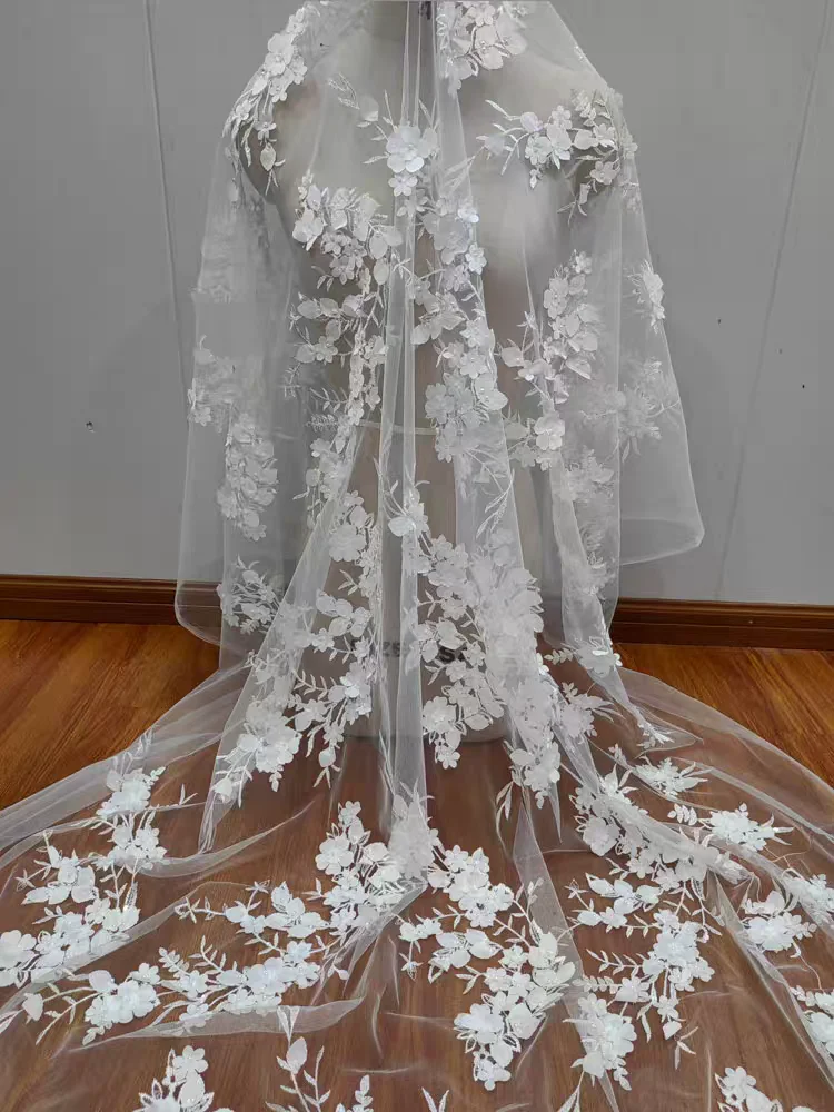 

Ivory Beauty 3d Flowers Lace With Pearls and Sparkling Sequins Embroidered Lace for Wedding Dress