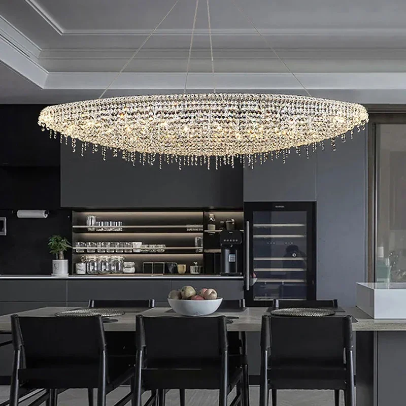 Oval Crystal Postmodern Designer  Ceiling Chandeliers Chrome Home Decor Pendant Lighting Fixture Hanging Lamps for Ceiling LED