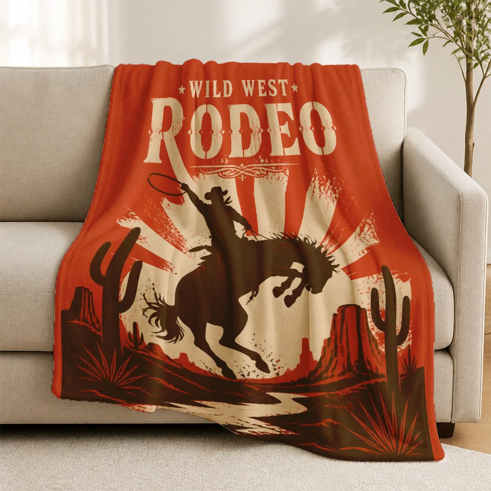 Decorative Wild West Rodeo Throw Blanket for Sofa Couch Home Decor Rustic Western Boho Throw Cozy Knit Bed Cover