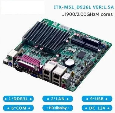Scheda madre J1900 J1800 Mini-ITX SBC IPC Scheda madre industriale Fanless Mini ITX con ATOM Quad Core DC-12V COM LAN LVDS VGA
