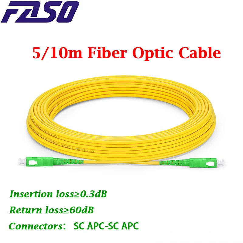 

FASO 5m SC APC To SC APC Simplex OS2 Singlemode Yellow Fibre Optic Patch Cable With 3mm Jacket