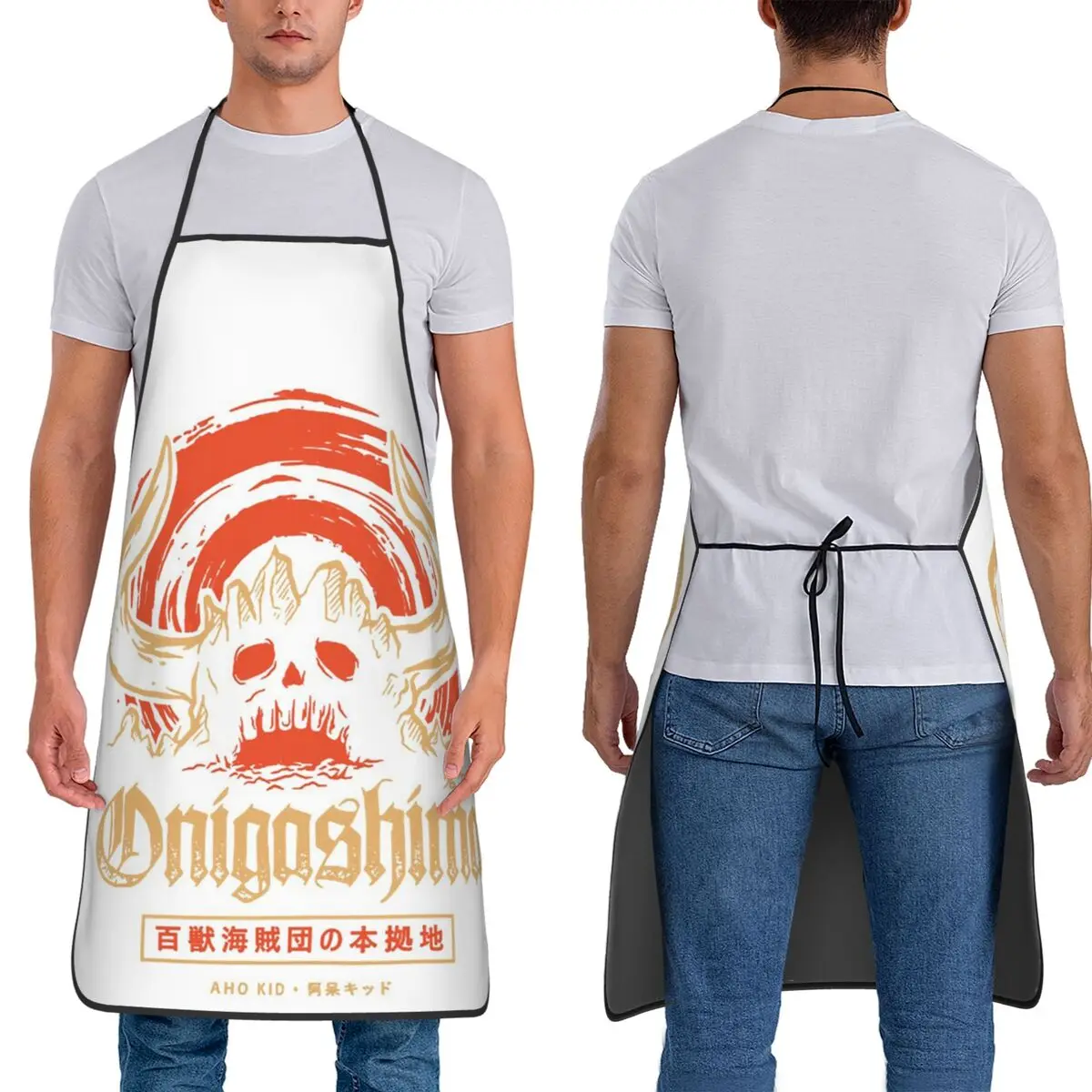 

Onigashima Apron Chef Cooking Cuisine Tablier Sleeveless Bib Kitchen Cleaning Pinafore for Women Men Painting