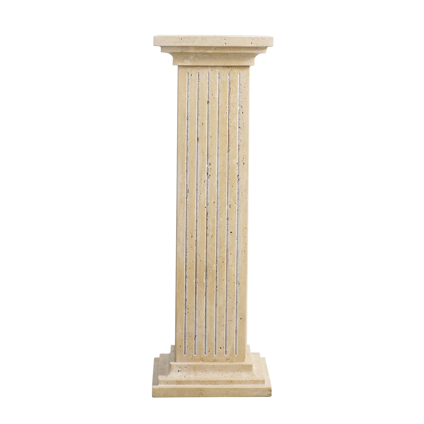 Natural yellow travertine European retro Roman column table, living room sculpture decoration floor sculpture table base
