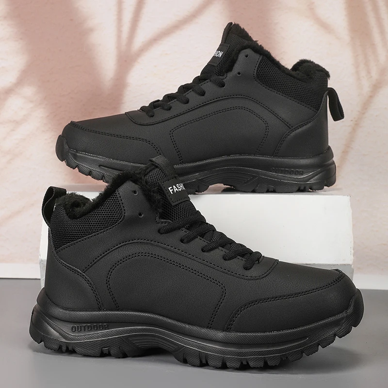 Men's Outdoor Casual Sneakers with Short Plush Warm Solid Color Casual Sneakers Men's Lace-up 2025 Winter Shoes for Men Boots