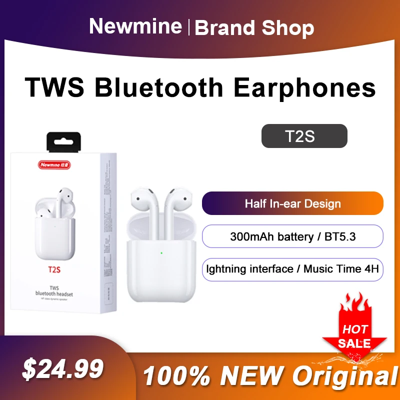 

Newmine T2S Bluetooth Earphones Touch Control Noise Cancelling TWS Sport In-Ear Headset HiFi Stereo Headphones With Microphone