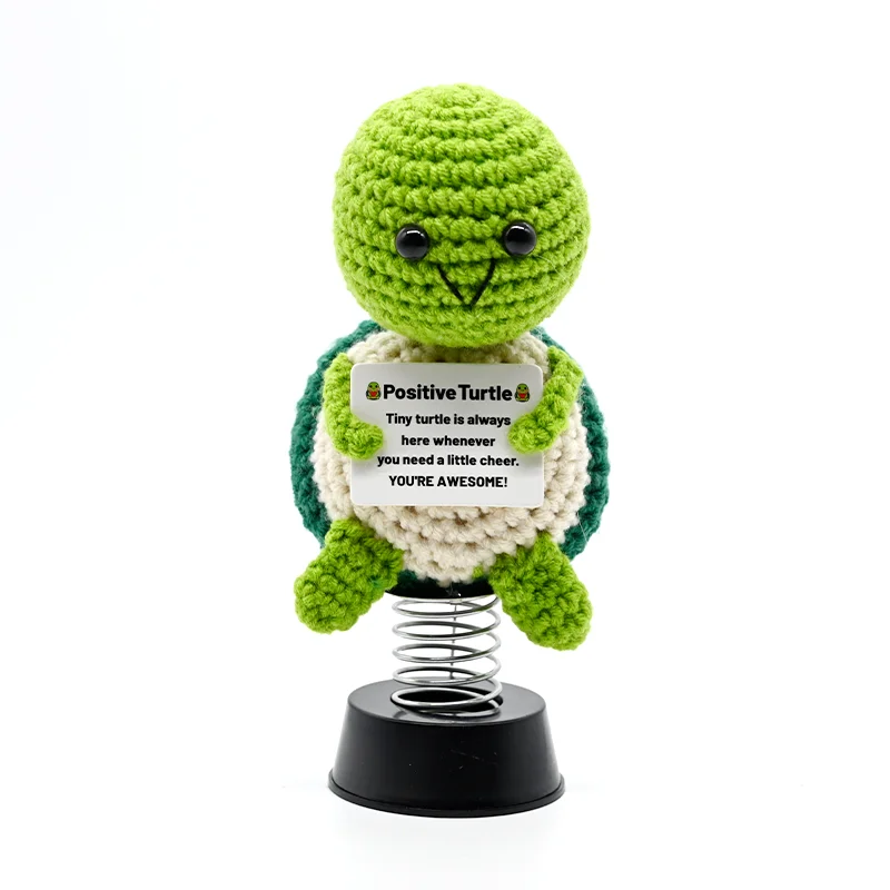 Animal Series-Positive Energy Turtle Crochet Doll, Handmade Knitted Decor Ornament with Encouragement Card, Mini Desk Decor Gift view 4