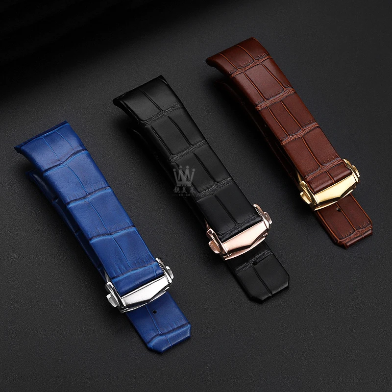 Notched Men\'s Genuine Leather Watch Band for Omega Constellation Double Eagle Series 123.20 Steel Particles Strap 23mm 25mm