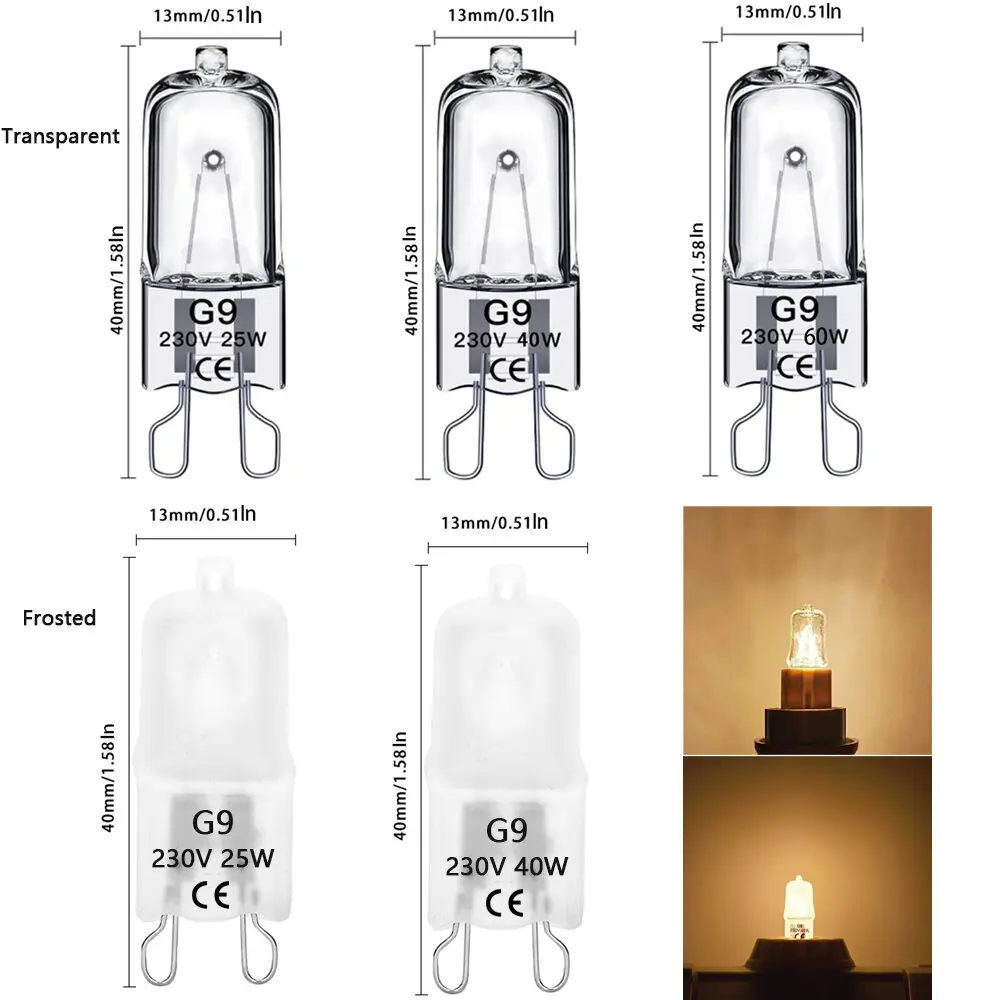 10pcs/lot 220V 25W 40W 60W Dimmable G9 Halogen Lamp Bulbs/G9 Clear Capsule Bulb for Oven/Home Lighting Decoration