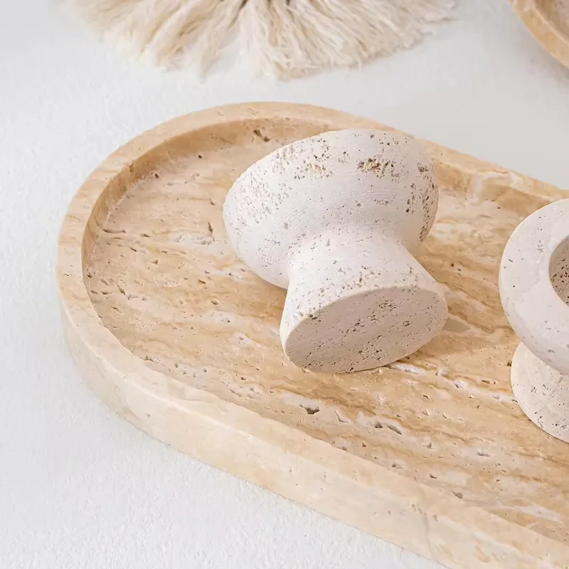 Natural Yellow Travertine Candle Holder Wabi Sabi Home Decor Desktop Ornament Small Candlestick Customization