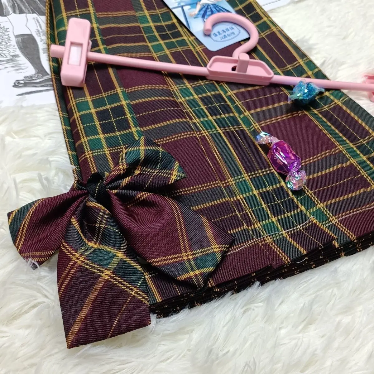 가을 겨울 오르트 스커트 오리지널 디자인 스쿨 오르트 JK 슬레 여성용 패셔너블 투피스 세트 V넥 오르트 스웨이드