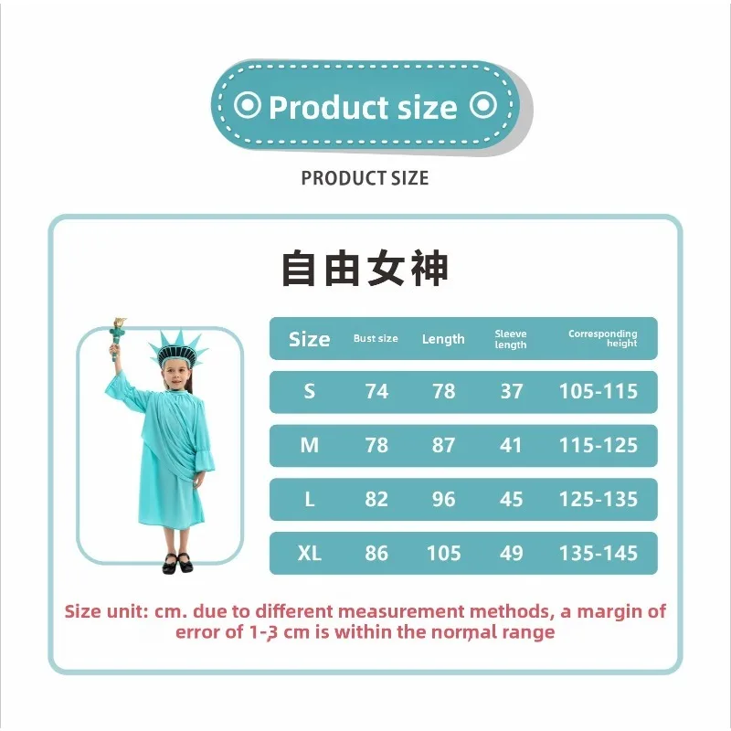 Statue of Liberty Independence Day Costume, Children's Performance Costume Set, Cosplay Costume, Dress, Performance Costume