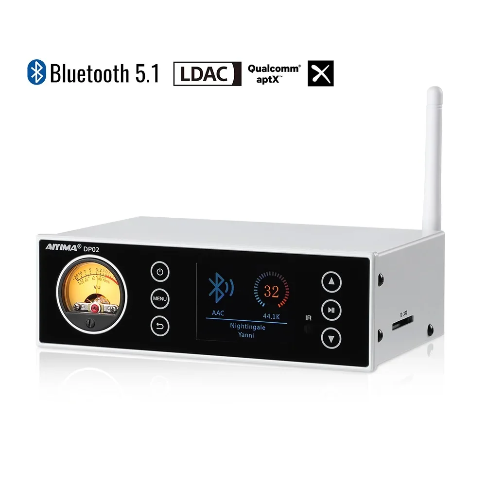 

AIYIMA DP02 Bluetooth 5.1 Мини-цифровой плеер USB-предусилитель Hi-Fi стерео аудиоплеер MP3/COAX/OPT/XLR AKM4493 предусилитель декодирования