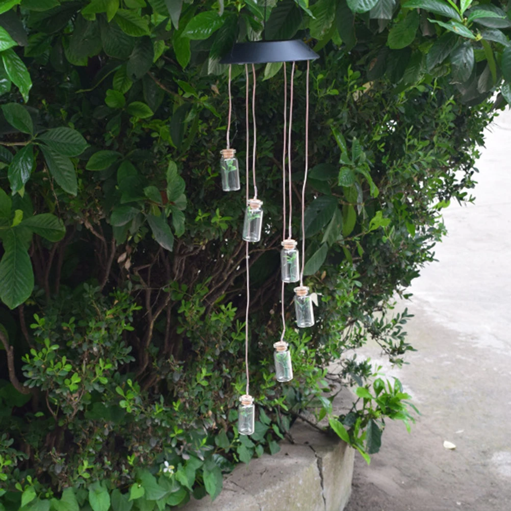 

Solar Bottle Wind Chime Hanging Decorative Colorful LED for Outdoor Garden Courtyard (Black)