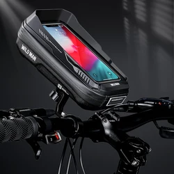 WILD MAN Handlebar Phone Holder Bag Touch Screen Mountain Bike Hard Shell Handlebar Bag Quick Release for MTB Bike Motorcycle