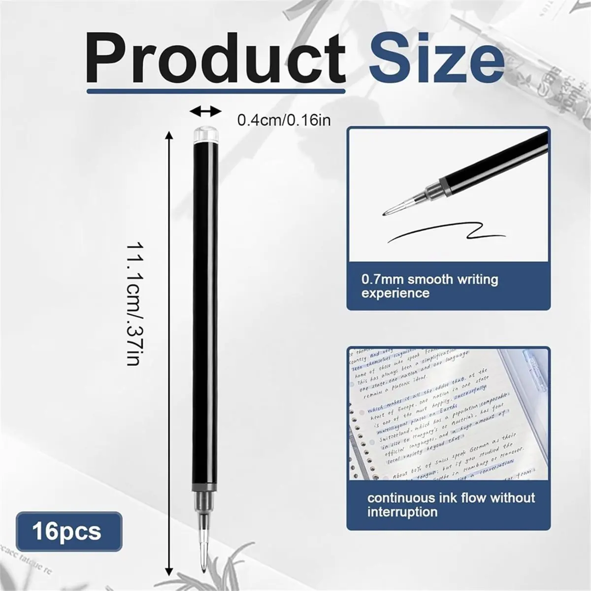 【New User-Coupon!】16-Pack Erasable Pen Refills, Black Gel Ink, 0.7mm Fine Tip, Compatible with , Ideal for School and