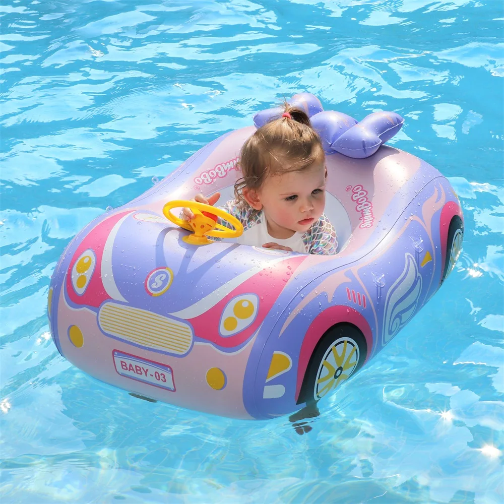 Swimbobo Kids Car Swimming Seat Float Ring Inflatable Infant Floating For Summer Swim Boat Circle Bathing Water Toy with canopy