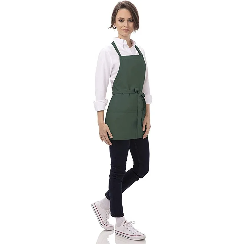 Polyester 3 Pocket Adjustable Neck Apron Home Cooking, Coffee Shop Catering Service Attendant Work Apron