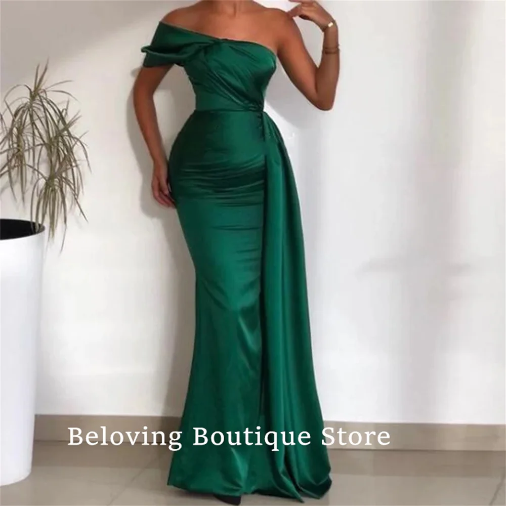 

Emerald Green Evening Dresses Arabic Satin One Shoulder Mermaid Prom Gowns Rpbes De Soiree Formal Long Celebrity Party Dress