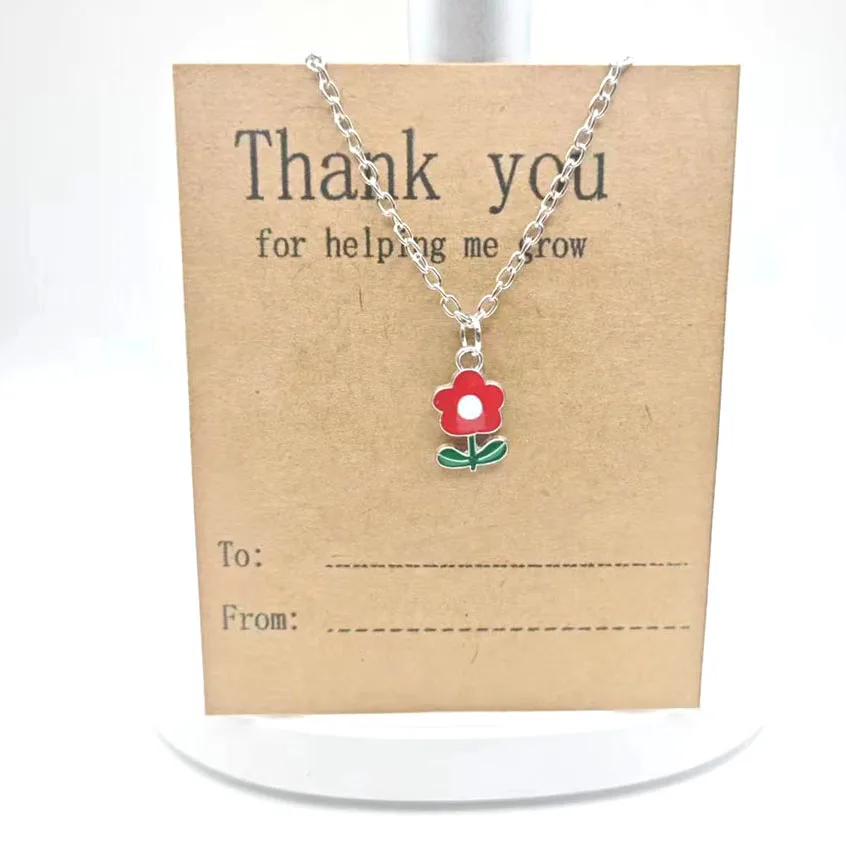 1 pcs Fashion Simple Drip Oil Red Yellow Flower Thank You for help me Teacher's Day Thanksgiving Day Mother's Day Gift Necklace