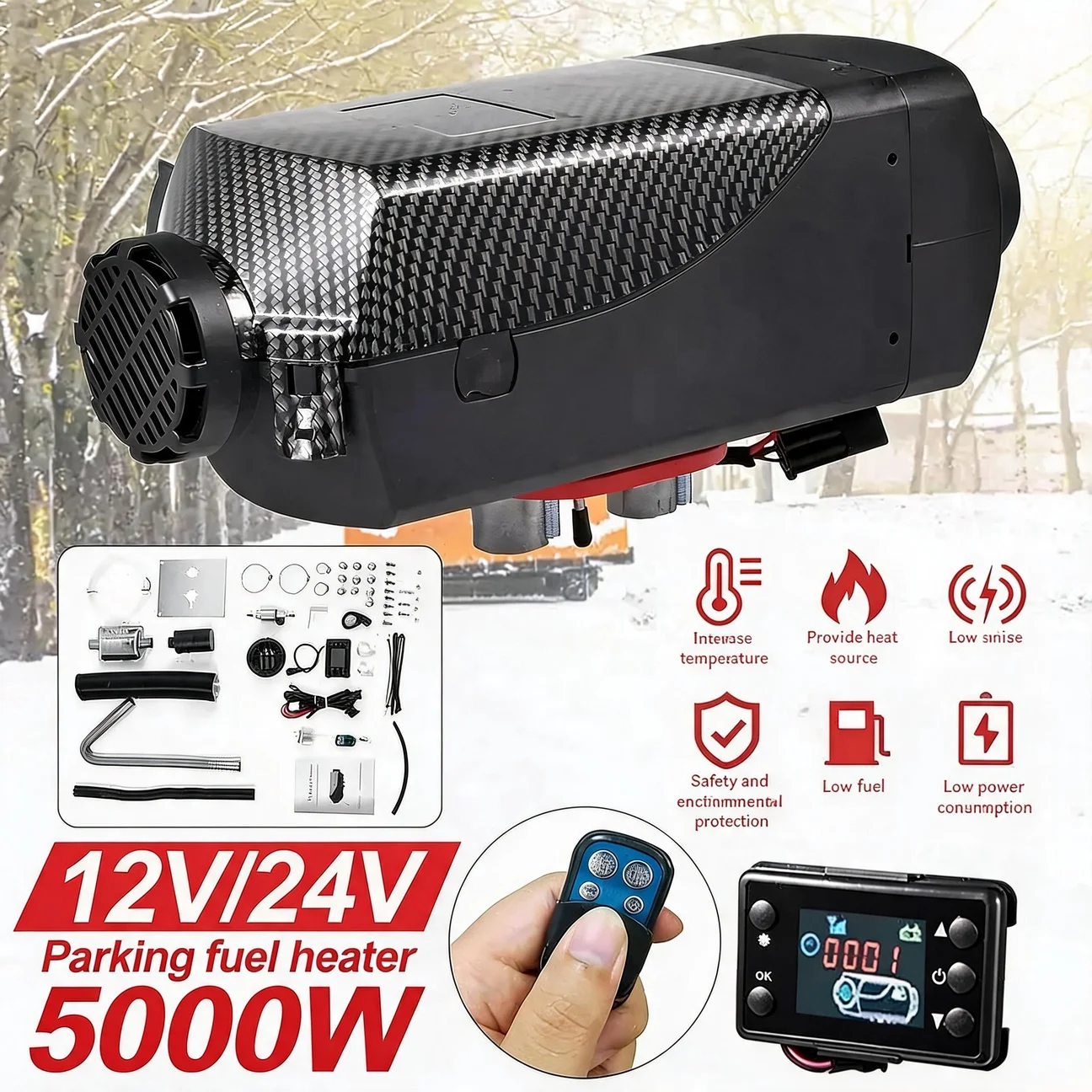 12V/24V Car Air Heater 5000W Ignition Copper Heater Auto Parking Fuel Heater Integrated Auxiliary Diesel Heater for Websato