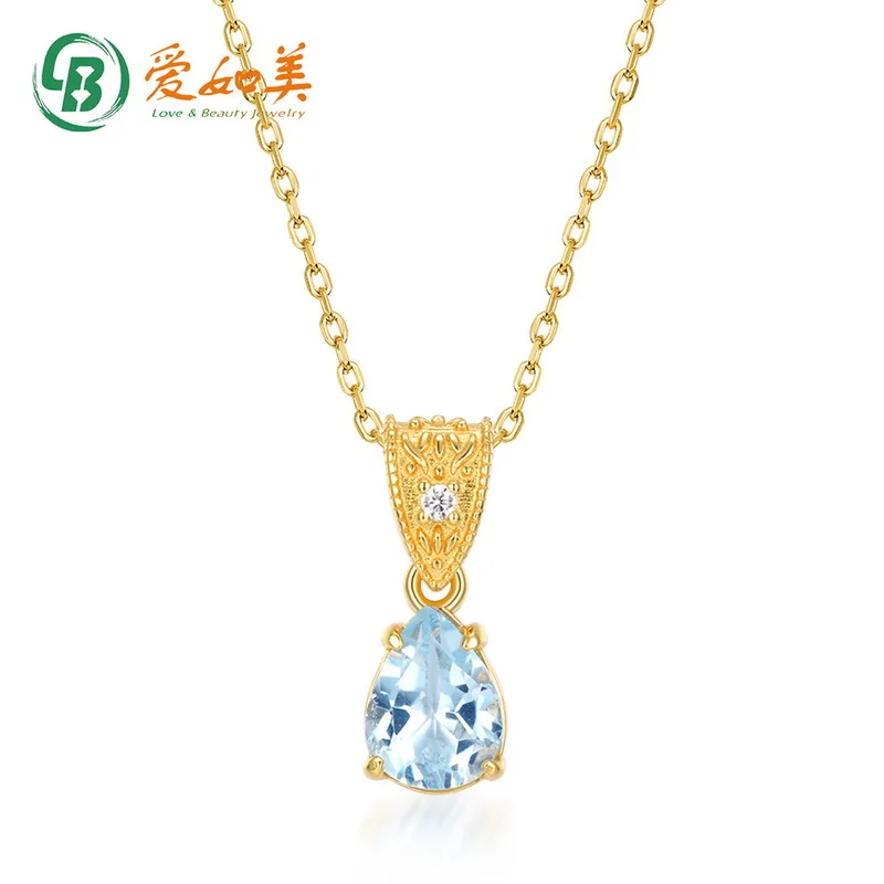 

New Light Luxury Style Classic Waterdrop Topaz Pendant Women's Clavicle Chain 18K Gold PT950 Platinum Silver Plated 7-Layer Gold