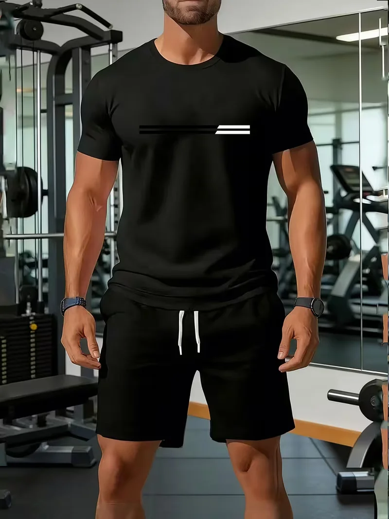 Men's sports two-piece set short sleeved T-shirt and shorts running and fitness sportswear summer promotion latest hot selling view 5