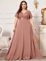 Vestido Largo Formal de Gasa con Lentejuelas y Escote en V de Talla Grande NITHORSE, Negro, Elegante, para Invitadas de Boda