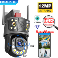 12MP 50X Optical Zoom ICess 6K WiFi Security IPCamera3 Lenses Waterproof Remote Access PTZ Outdoor CCTV Surveillance Camera