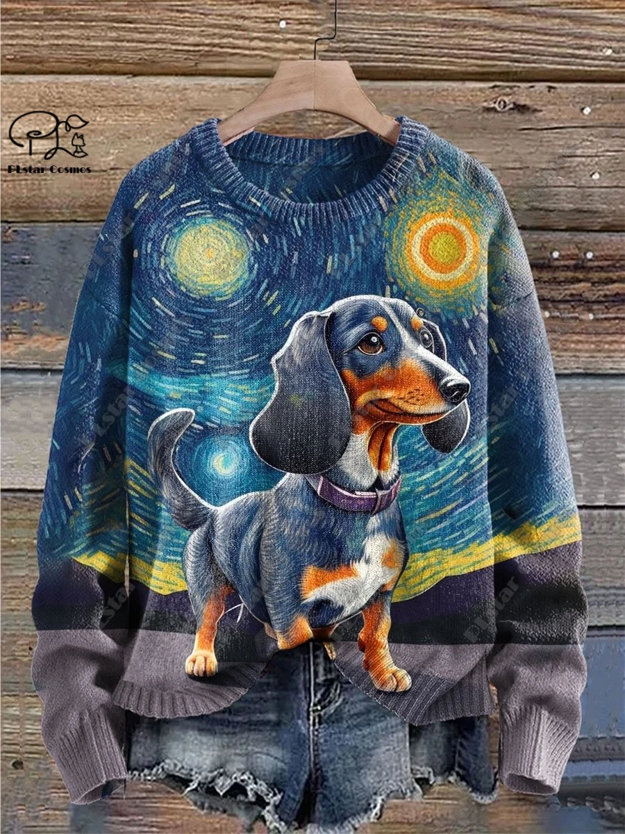 PLstar KOSMOS baru 3D dicetak seri binatang lucu pola anjing jelek sweater musim dingin jalan kasual uniseks G-3