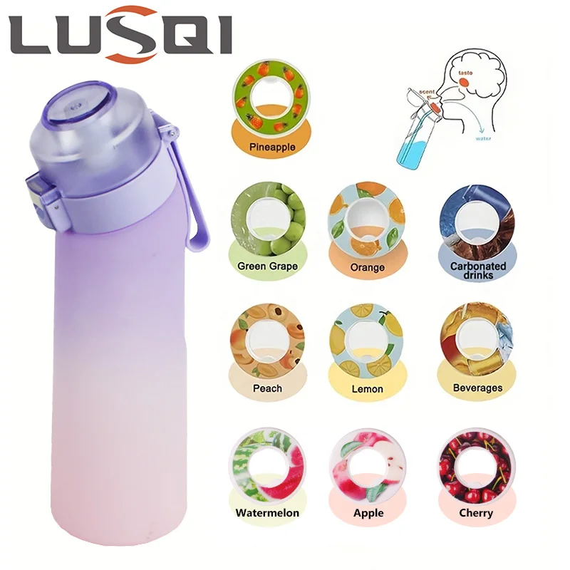 

LUSQI Air Flavored Water Bottle With 7 Flavor Ring Sports Fashion Straw Tritan Plastic Cup Suitable for Outdoor Sports Fitness