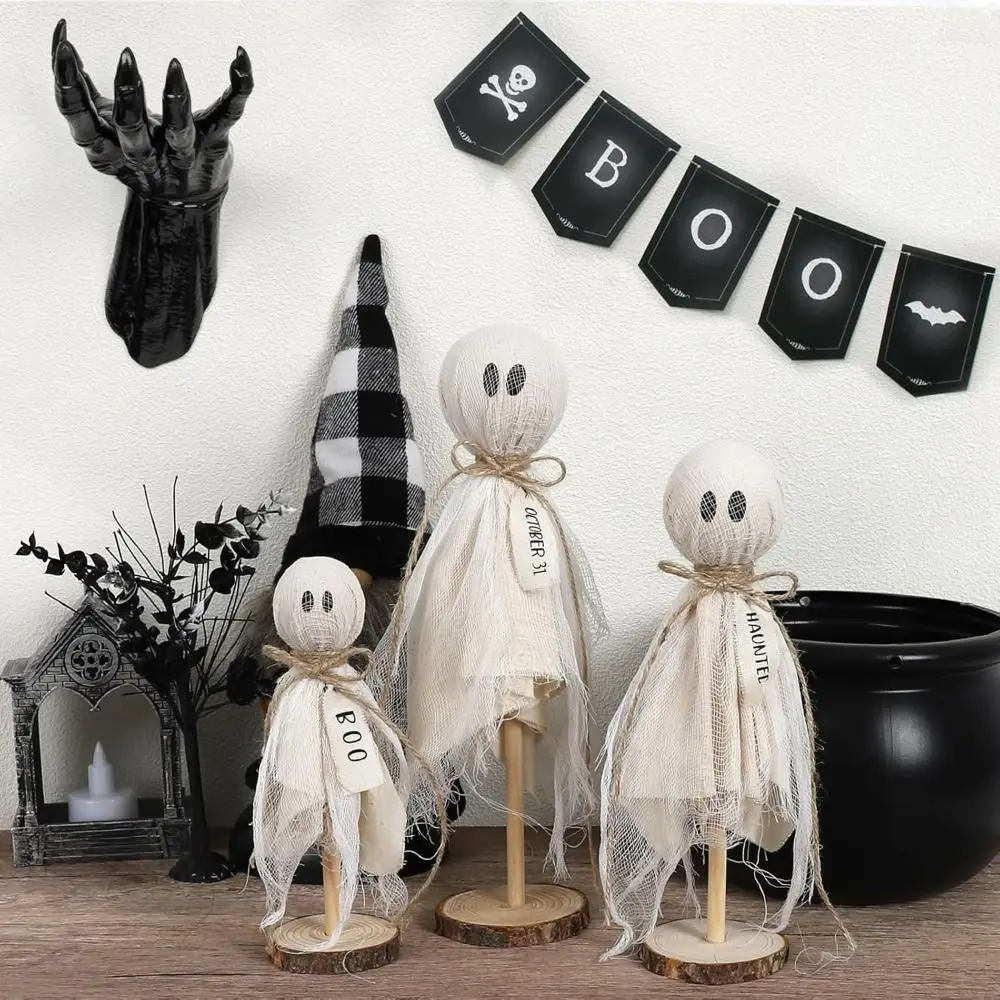 Funny Primitive Halloween Decorations Indoor Spooky Wooden Set of 3 Halloween Ghosts Cute Halloween Decor