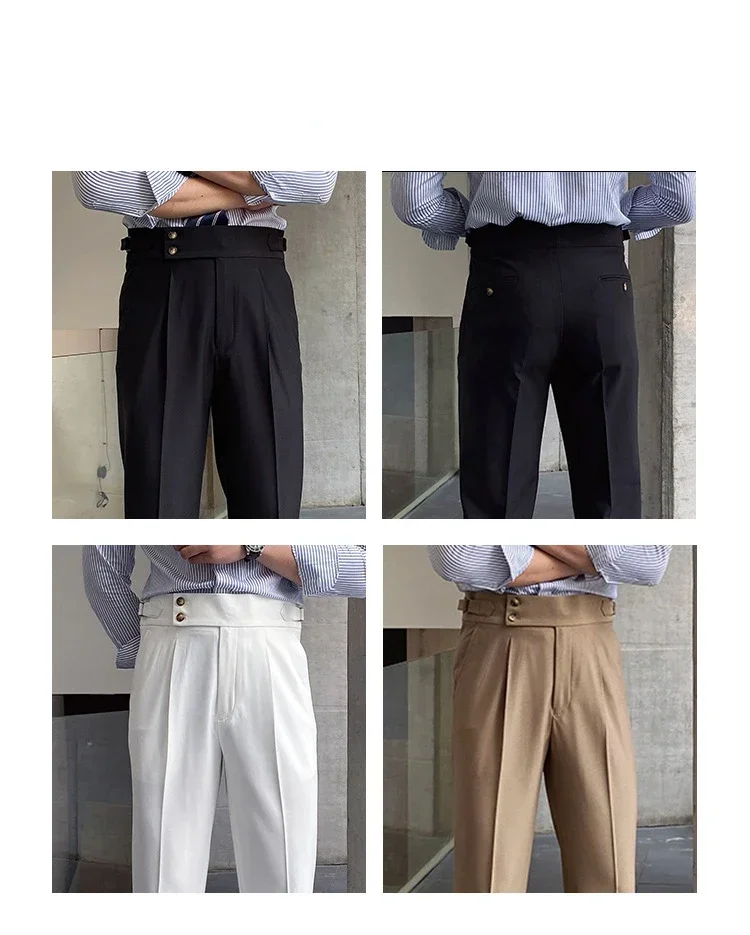 Pantalon de mariage taille haute pour hommes, pantalon droit décontracté, mode britannique, haute qualité, printemps, automne, fjBanquet