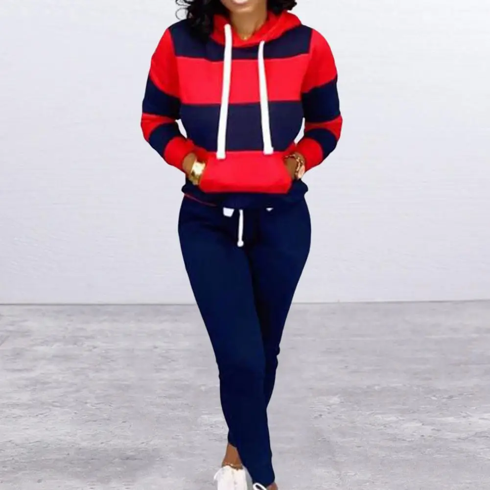 2 Pcs/Set Stylish Two Pieces Set Spring Hoodie Trousers Suit Hooded Plus Size Pockets Women Autumn Tracksuit Thermal