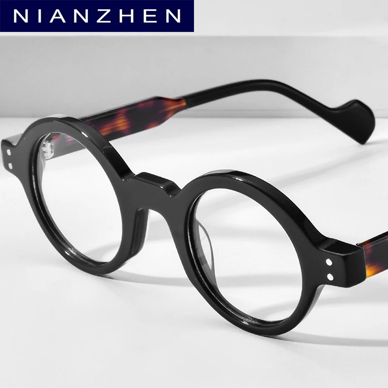 NIANZHEN Acetate Eyeglasses Frame Men Thick Round Brand Design Glasses Women Retro Vintage Eyewear Japanese Spectacles 29005