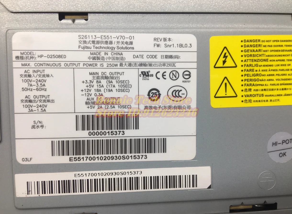 

S26113-E551-V70-01 HP-D2508E0 250W for Fujitsu Power Supply
