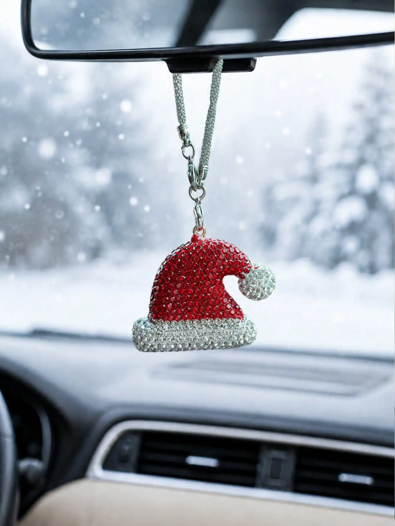 Rhinestone Christmas Car Rearview Mirror Hanging Ornament Xmas Tree Snowman Santa Candy Cane Pendant Auto Interior Decor Gift