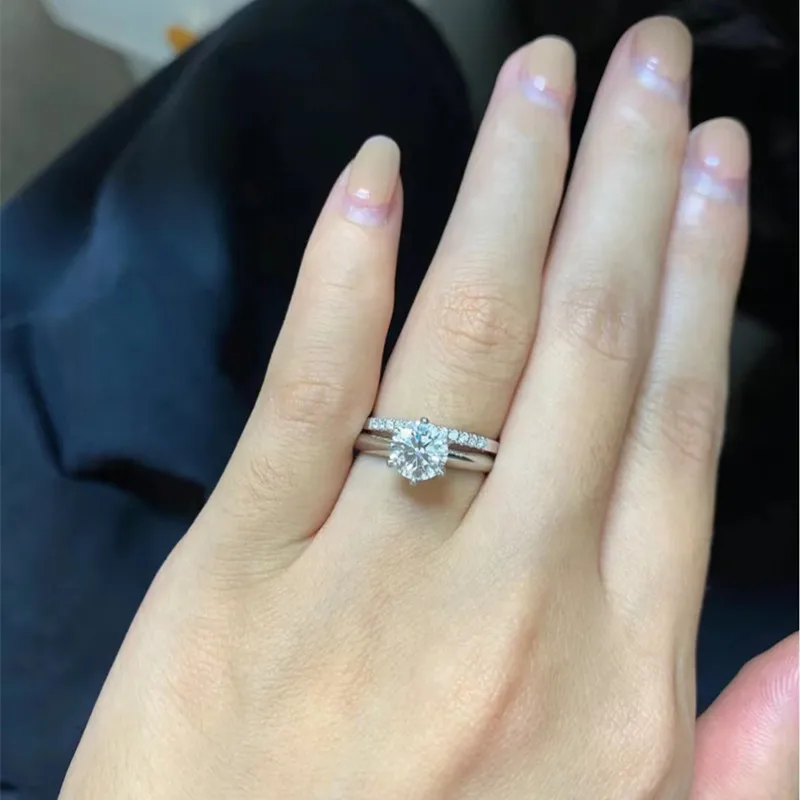 

Набор парных колец с муассанитом 1 карат D-цвета, женские PT950, платиновая, высококачественная текстура, основной камень