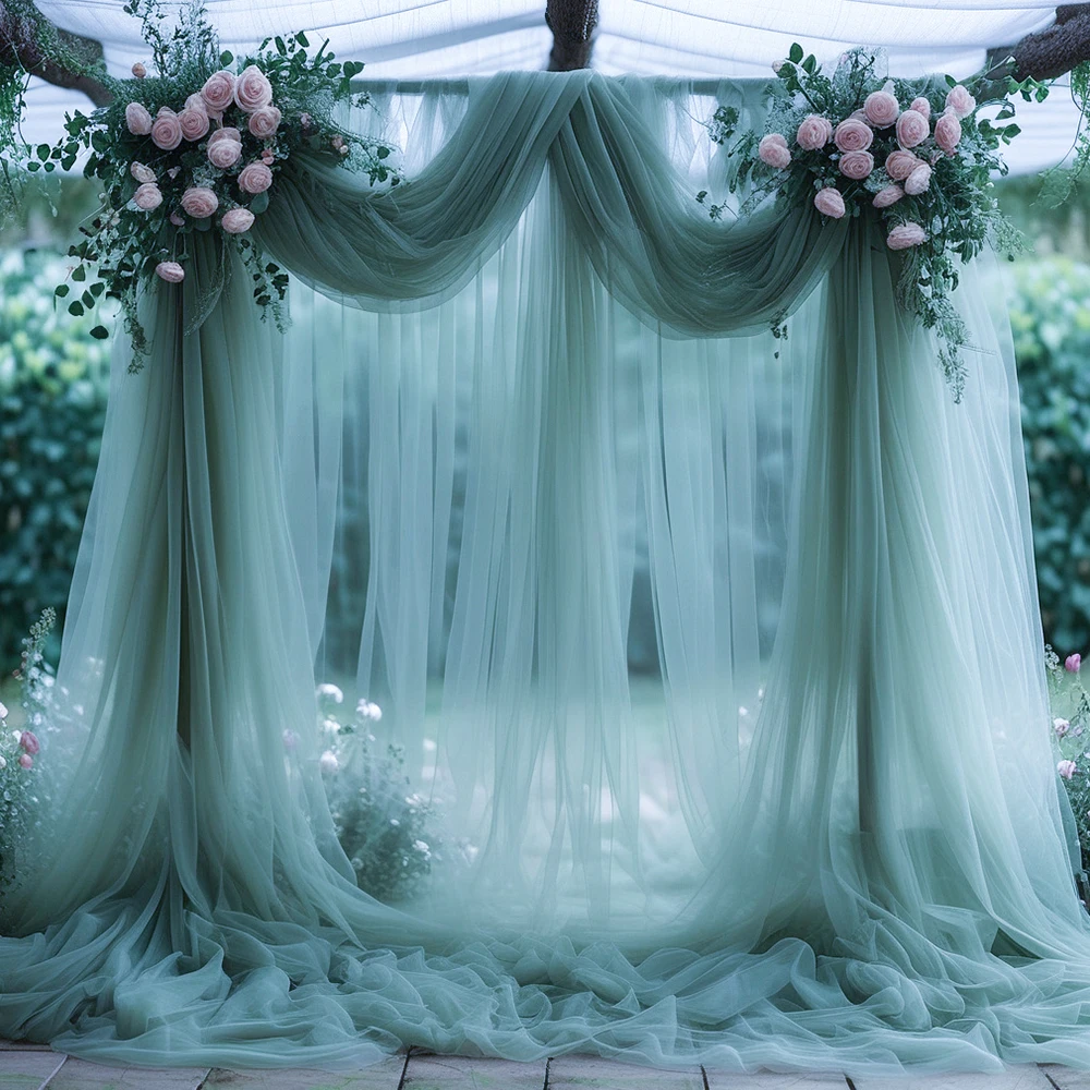 Sheer Tulle Decorative Curtain Polyester Fabric for Christmas Halloween Anniversary Wedding Arch Chair Backdrop Table Decoration view 2