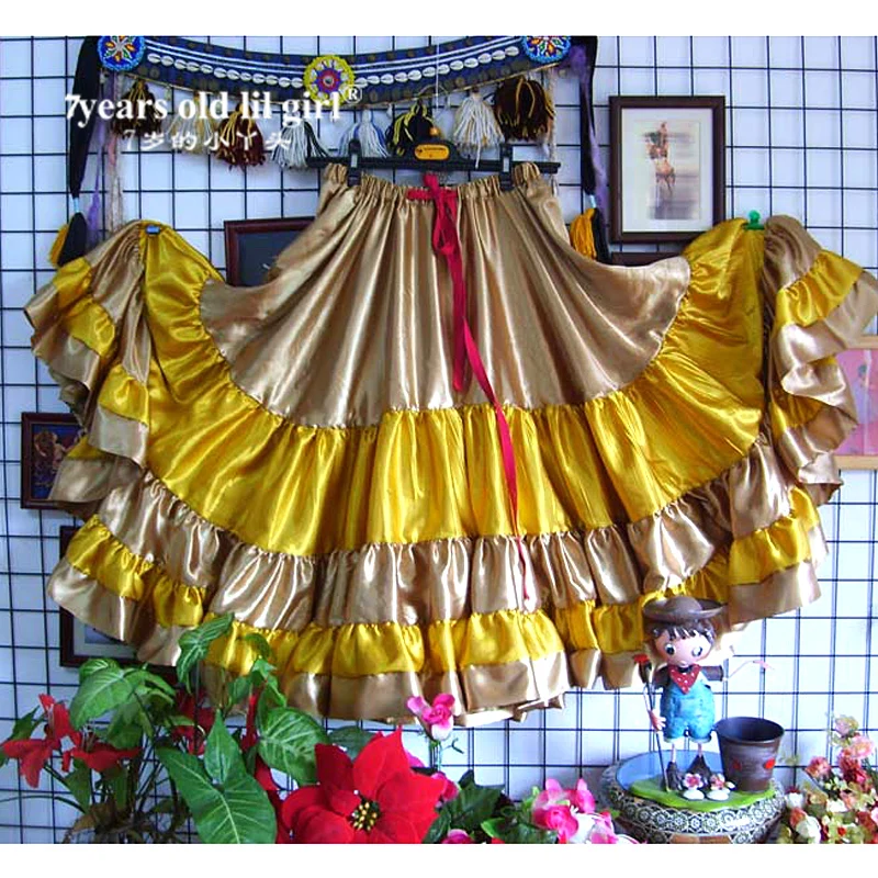 Belly Dancing Tribal Ruffle Flamenco Satin 25 Yard 4 Tiered 20Yard 4 Tiered 720 DegreeS Skirt Gypsy Skir 9EX01