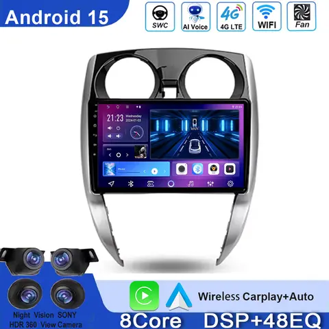 닛산 노트 2 E12 2012-2021용 안드로이드 오토 멀티미디어 카플레이 플레이어 GPS 스테레오 비디오 2딘 DVD 8코어 헤드 유닛 5G 카 라디오