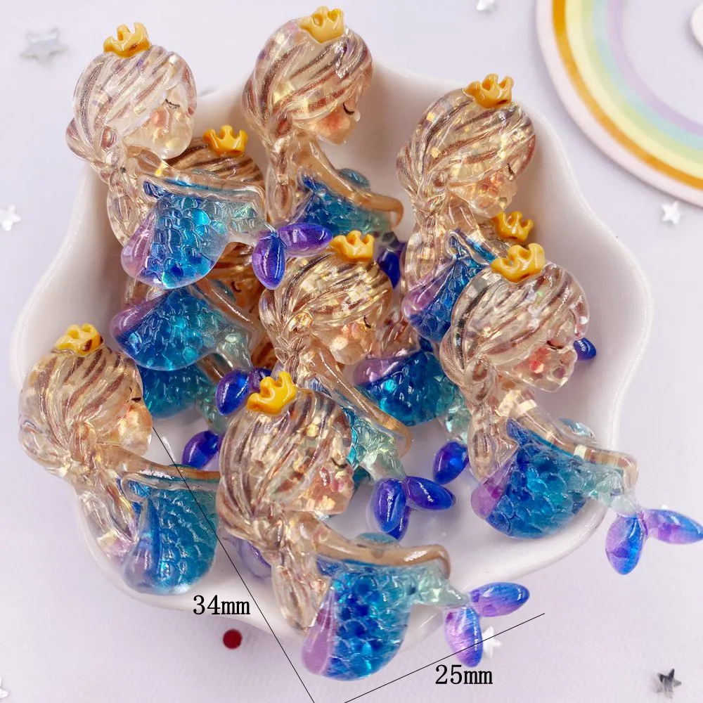 10PCS Resin Kawaii Colorful Mermaid Starfish Starry Blue Series Flatback Rhinestone Cartoon Figurines Scrapbook DIY Decor M399