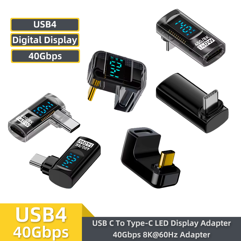 140W Elbow Type C to Type C Adapter Digital Display PD Fast Charging 40Gbps Data Transfer 8k@60Hz Converter For iPhone 16 15 Pro