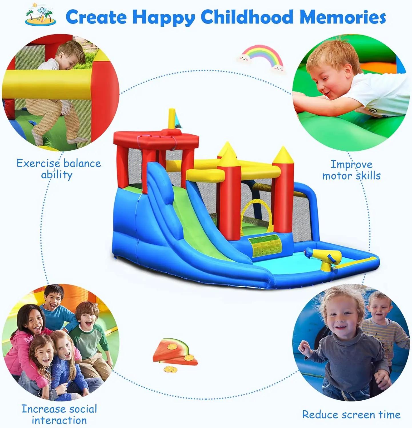 Inflatable Water Slide with 750w Blower, 7-in-1 Toddler Giant Blow Up Bouncy Water Park w/Soccer Ball Gate, Water Bounce House