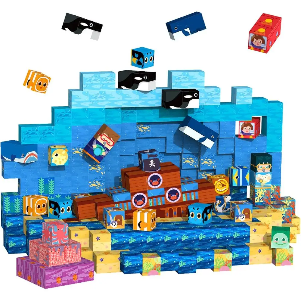 STEM Educational Magnetic Cubes - 154-Piece Montessori Toys for Kids 3-10 Years, Sensory & Creative Building Set